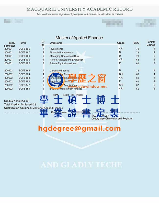 麥覺理大學文憑式樣|購買澳洲文憑|製作麥覺理大學畢業證書