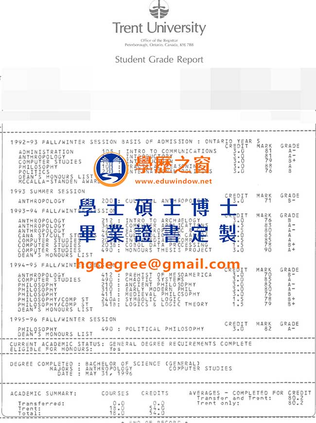 特倫特大學文憑樣式|購買加拿大文憑|製作特倫特大學