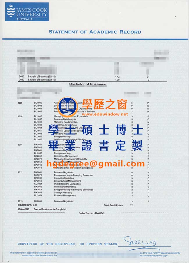 詹姆斯庫克大學文憑式樣|購買澳洲文憑|製作詹姆斯庫克大學畢業證書